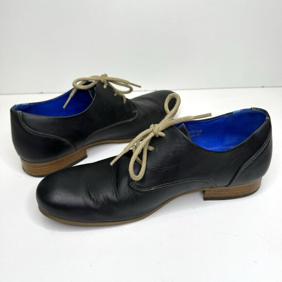 John Fluevog Deep Blue Navy Leather Lace-Up Ocford with Blue Lining